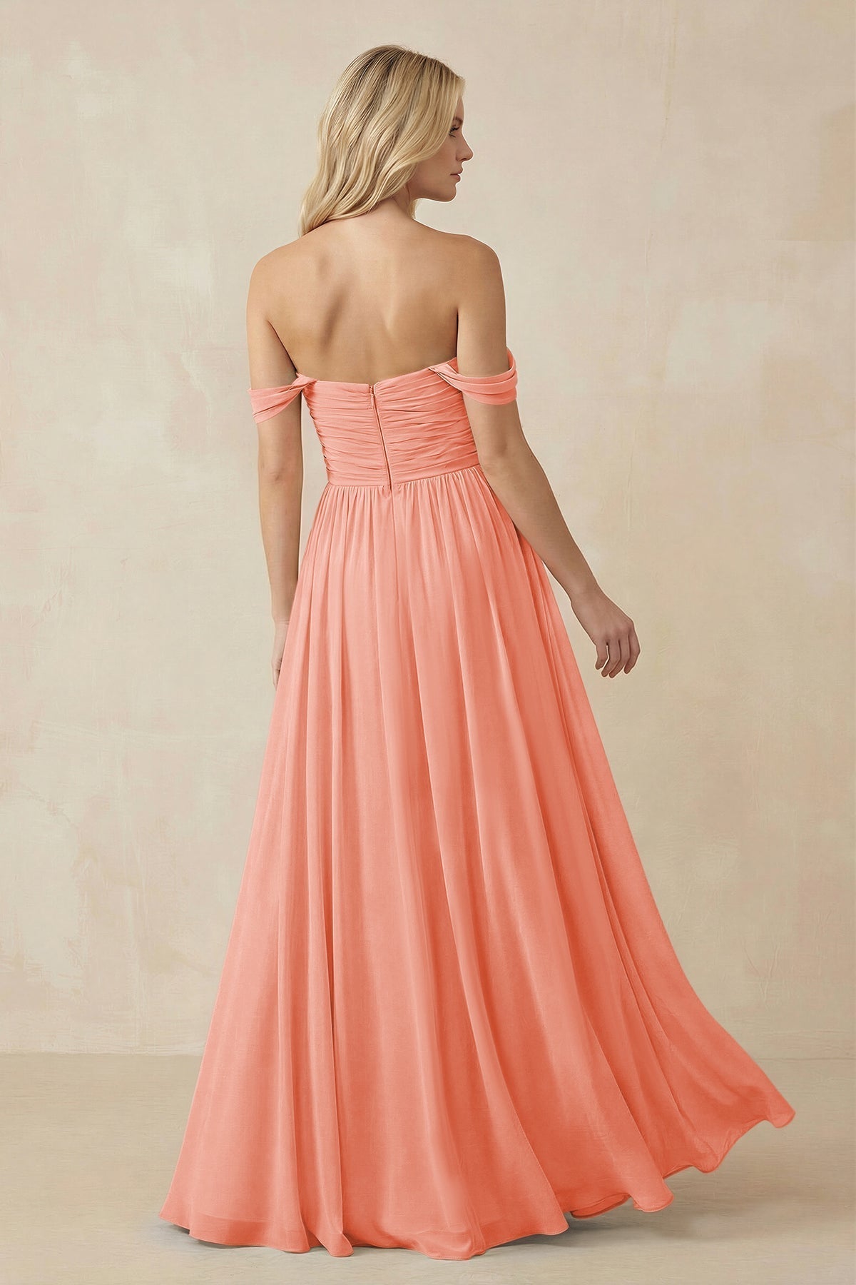 A-Line Pleated Long Chiffon Bridesmaid Dress in Rosette