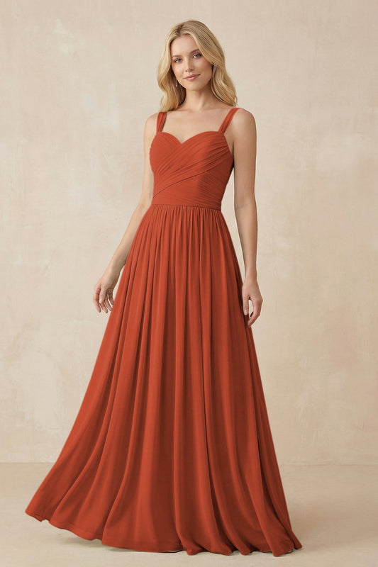 A-Line Pleated Long Chiffon Bridesmaid Dress in Spice