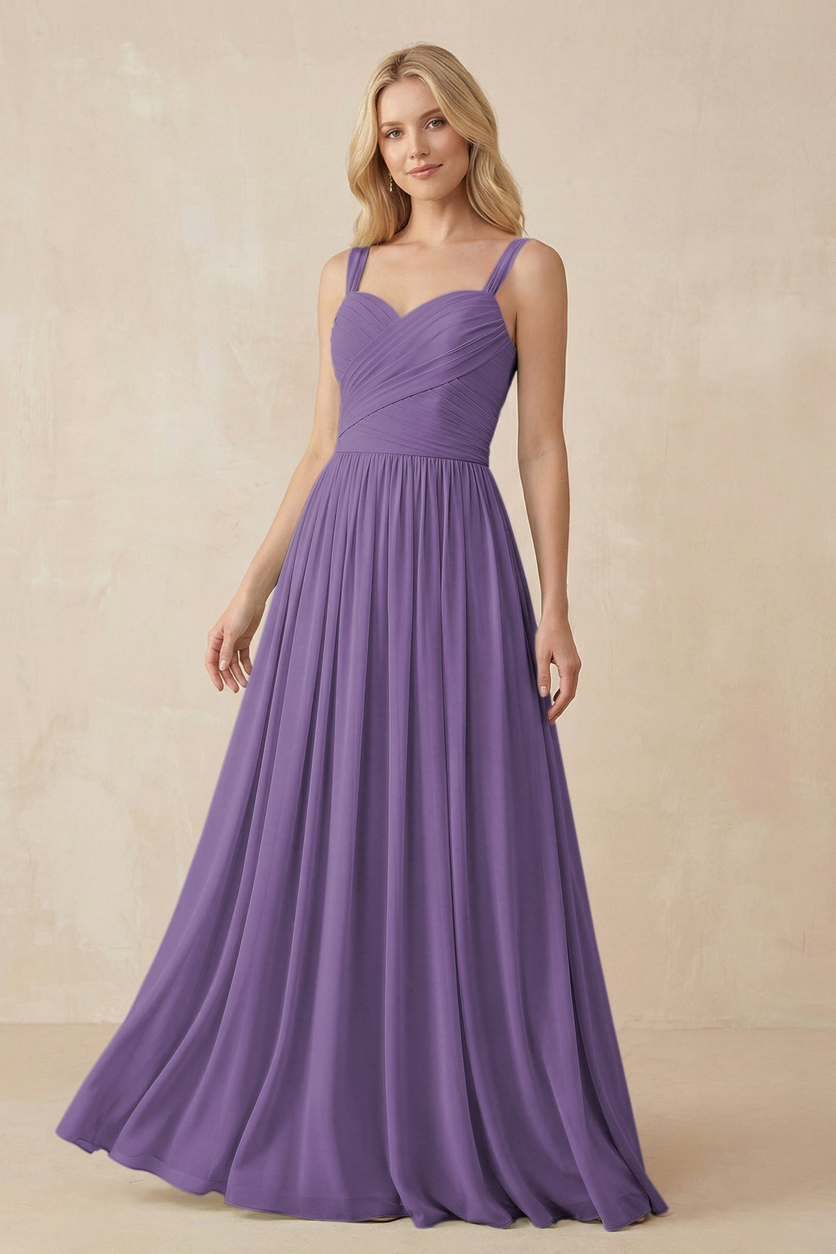 A-Line Pleated Long Chiffon Bridesmaid Dress in Tahiti