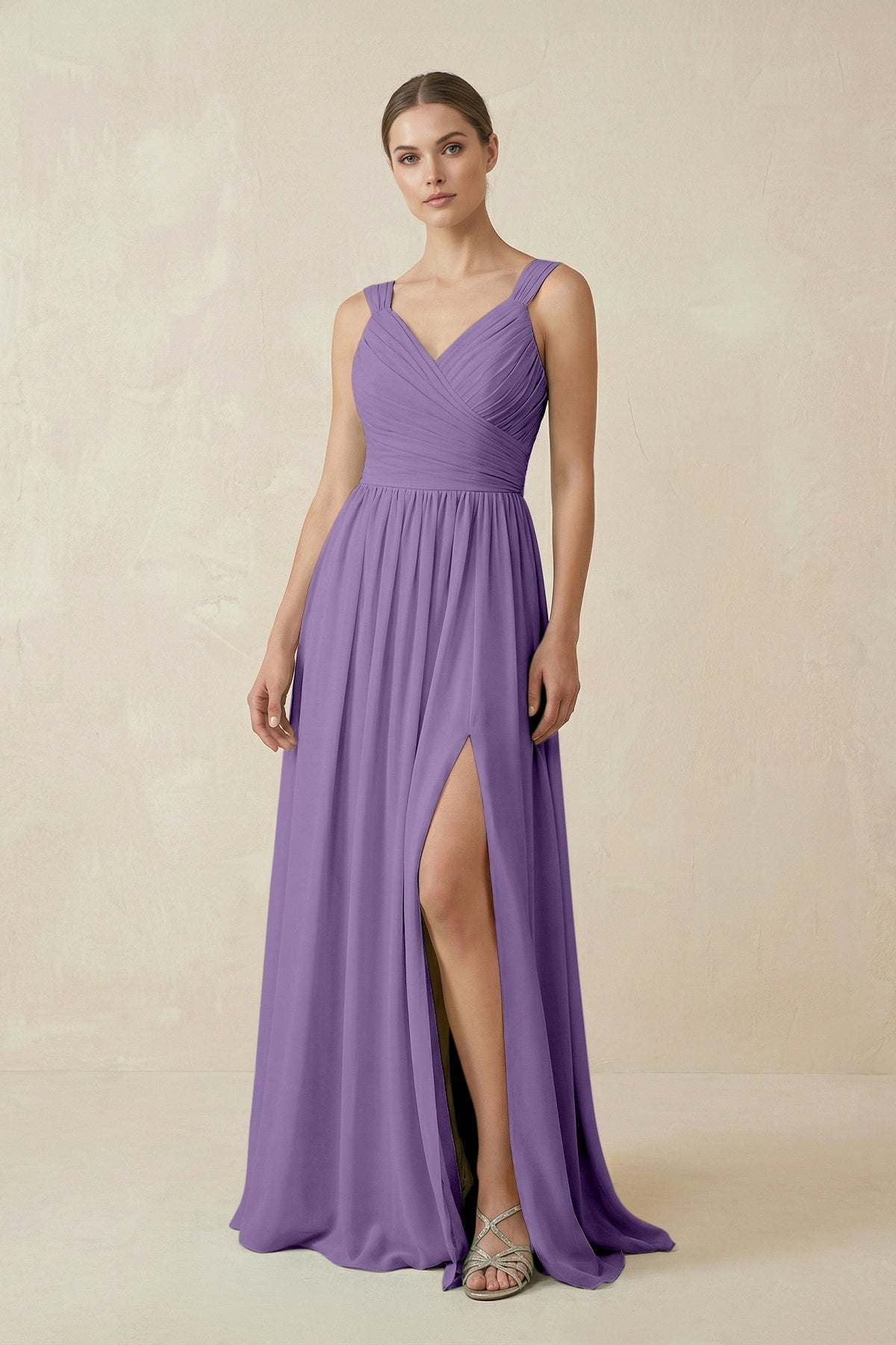 A-Line Pleated Chiffon Long Bridesmaid Dress in Tahiti