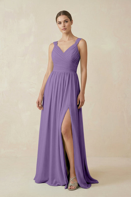 A-Line Pleated Chiffon Long Bridesmaid Dress in Tahiti