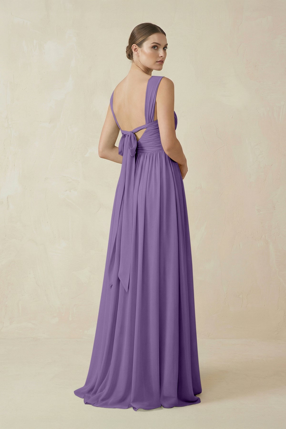 A-Line Pleated Chiffon Long Bridesmaid Dress in Tahiti