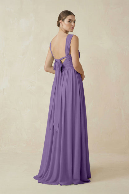 A-Line Pleated Chiffon Long Bridesmaid Dress in Tahiti