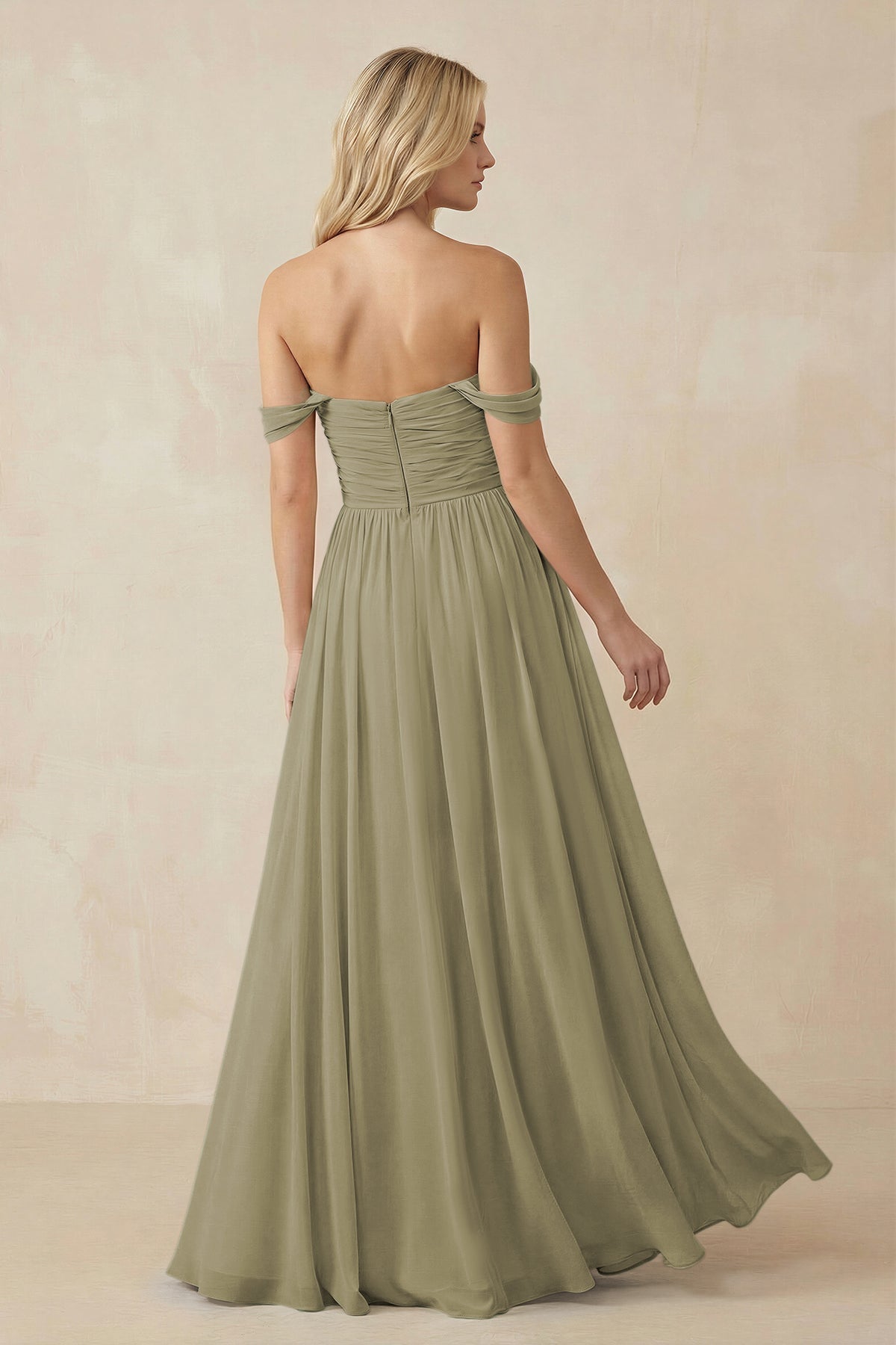 A-Line Pleated Long Chiffon Bridesmaid Dress in Thyme