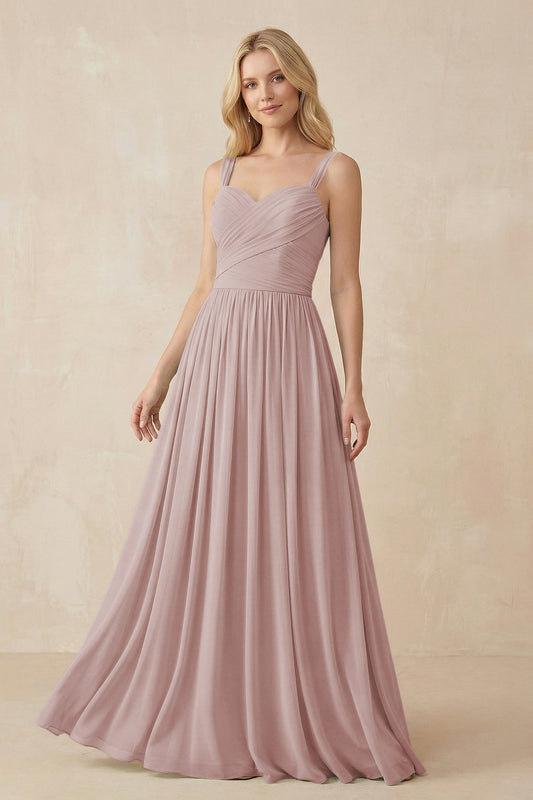 A-Line Pleated Long Chiffon Bridesmaid Dress in Toffee