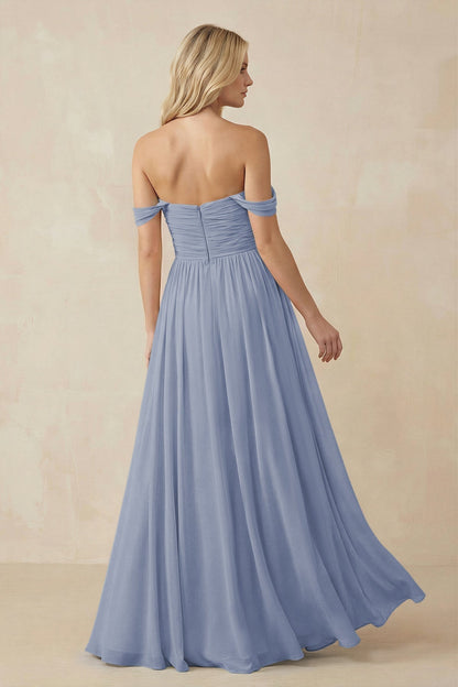 A-Line Pleated Long Chiffon Bridesmaid Dress in Twilight