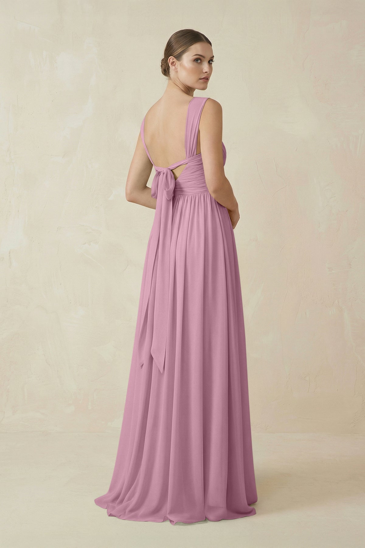 A-Line Pleated Chiffon Long Bridesmaid Dress in Vintage Mauve