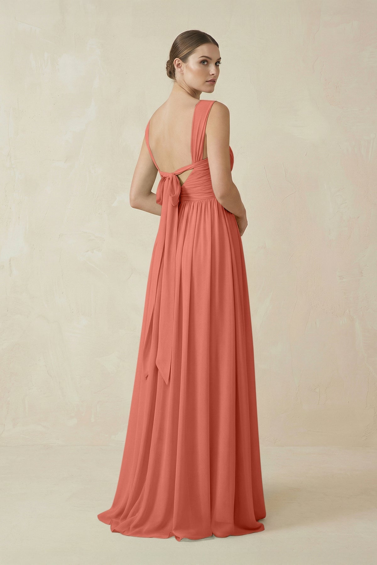 A-Line Pleated Chiffon Long Bridesmaid Dress in Wild Rose
