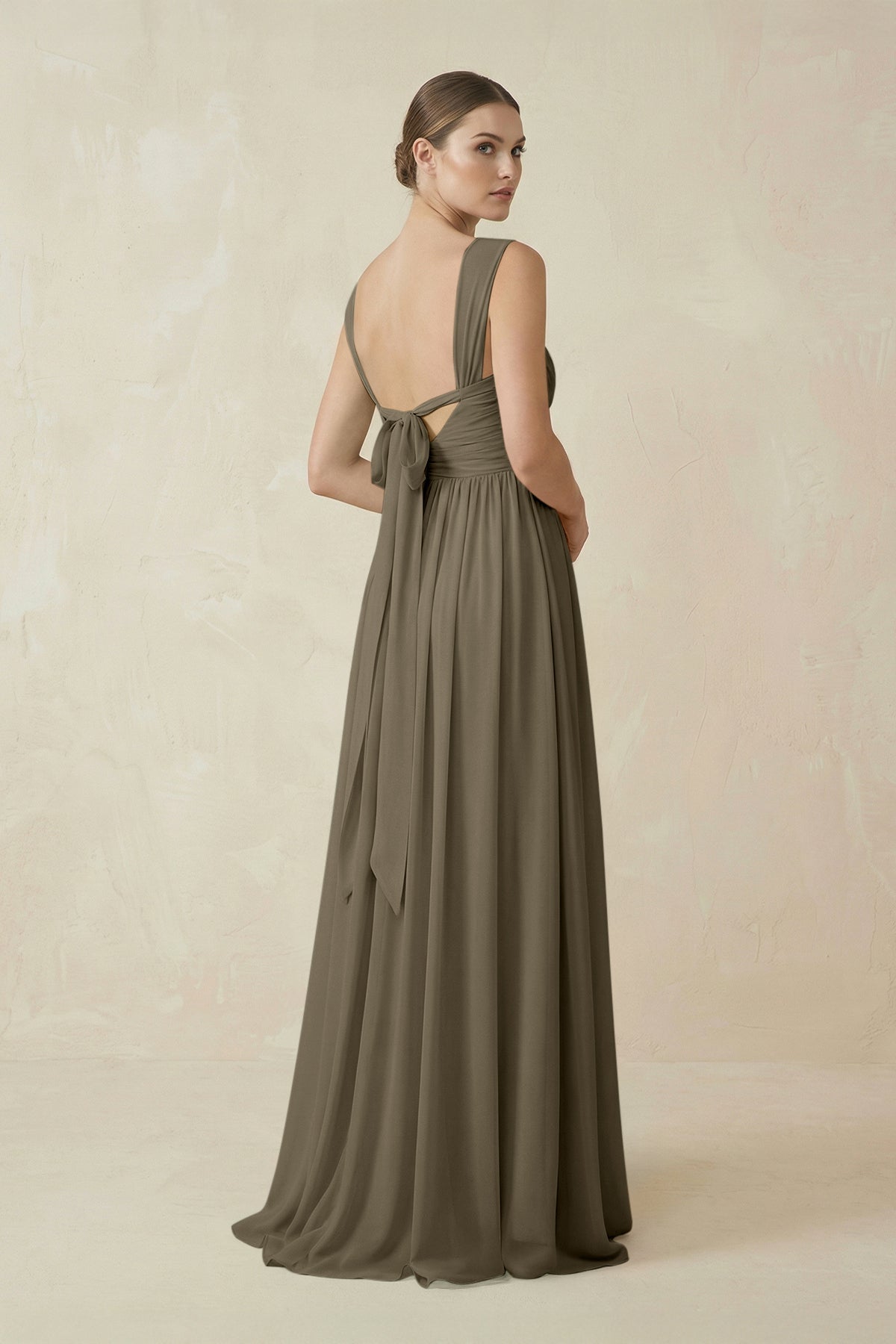 A-Line Pleated Chiffon Long Bridesmaid Dress in Willow Green