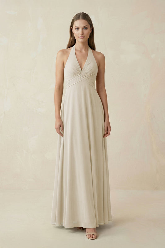 A-Line Pleated Chiffon V-Neck Bridesmaid Dress in Dove Gray