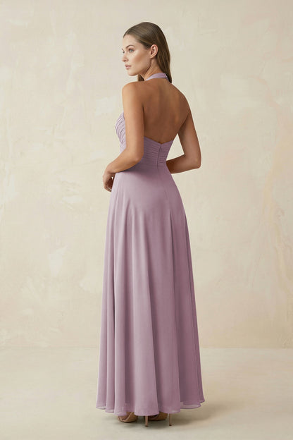 A-Line Pleated Chiffon V-Neck Bridesmaid Dress in Dusk