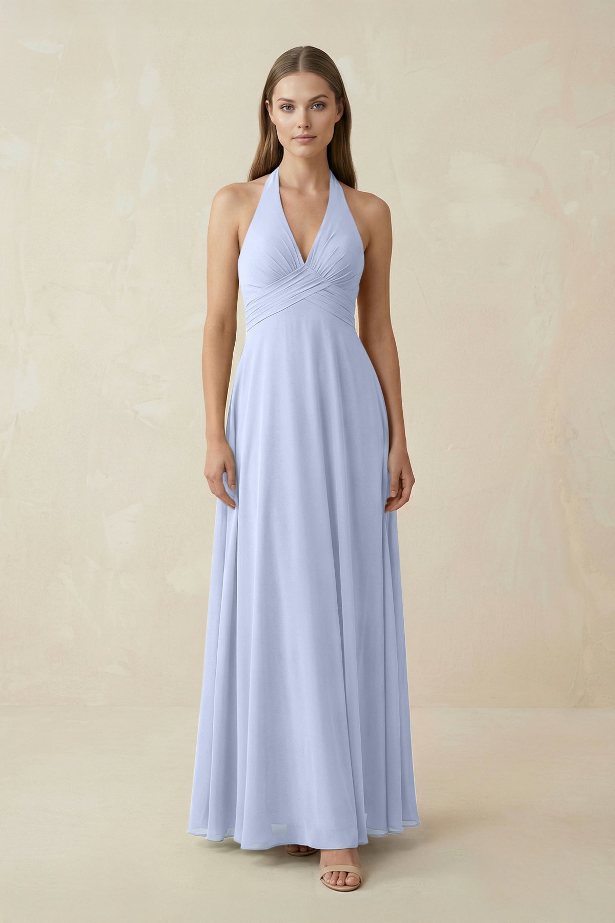 A-Line Pleated Chiffon V-Neck Bridesmaid Dress in Ice