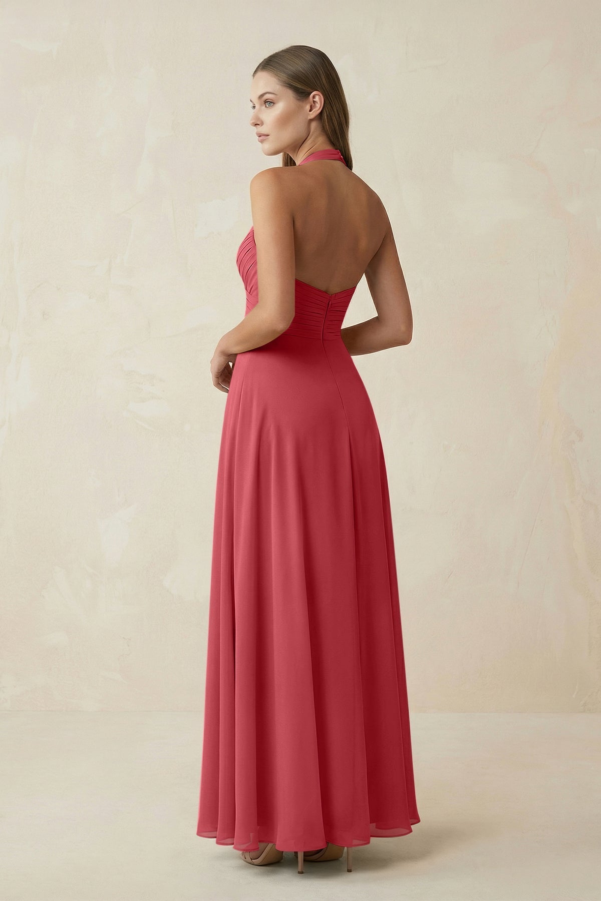 A-Line Pleated Chiffon V-Neck Bridesmaid Dress in Merlot
