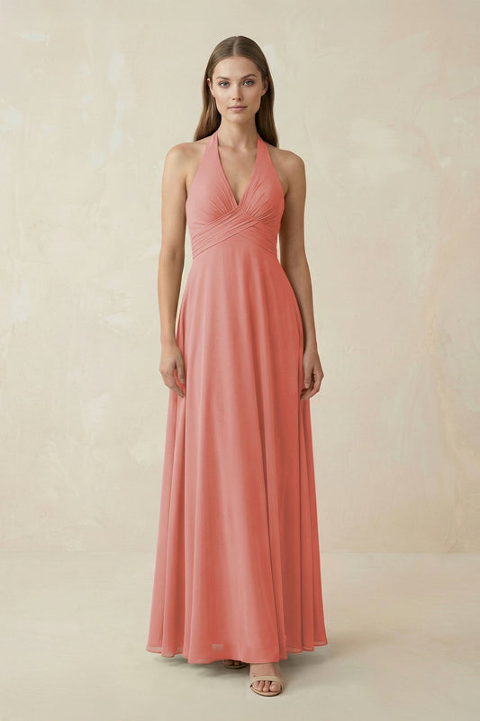 A-Line Pleated Chiffon V-Neck Bridesmaid Dress in Mulberry