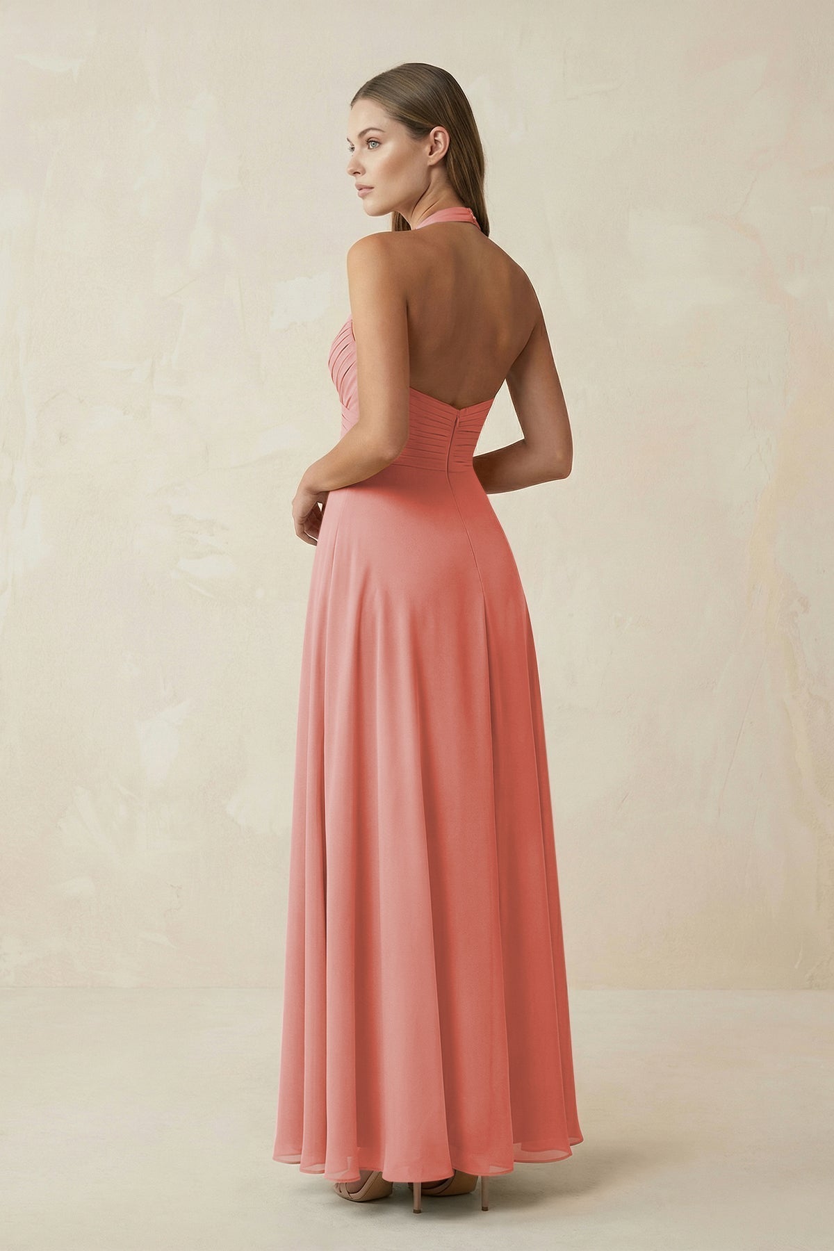 A-Line Pleated Chiffon V-Neck Bridesmaid Dress in Mulberry
