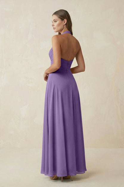 A-Line Pleated Chiffon V-Neck Bridesmaid Dress in Tahiti