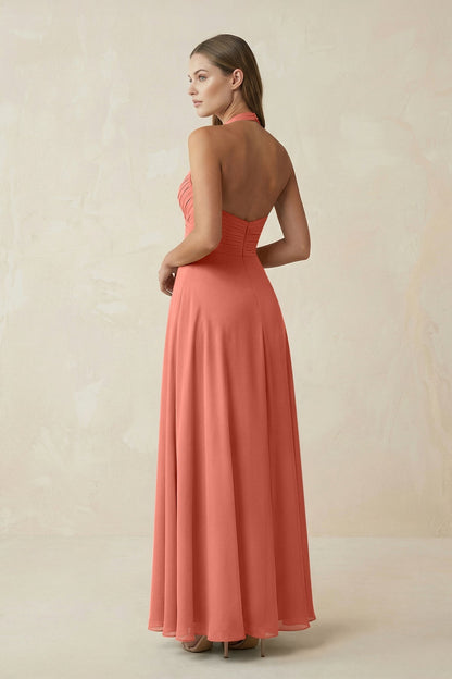 A-Line Pleated Chiffon V-Neck Bridesmaid Dress in Wild Rose