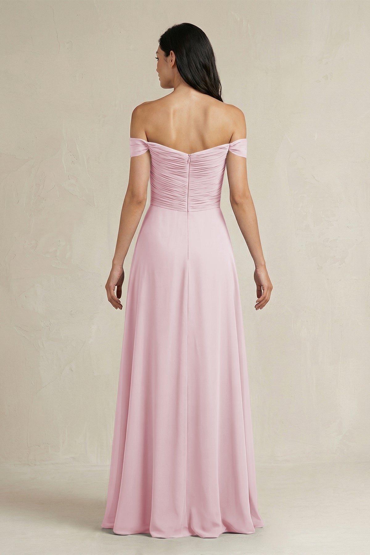 A-Line Pleated Off-the-Shoulder Chiffon Bridesmaid Dress in Candy Pink