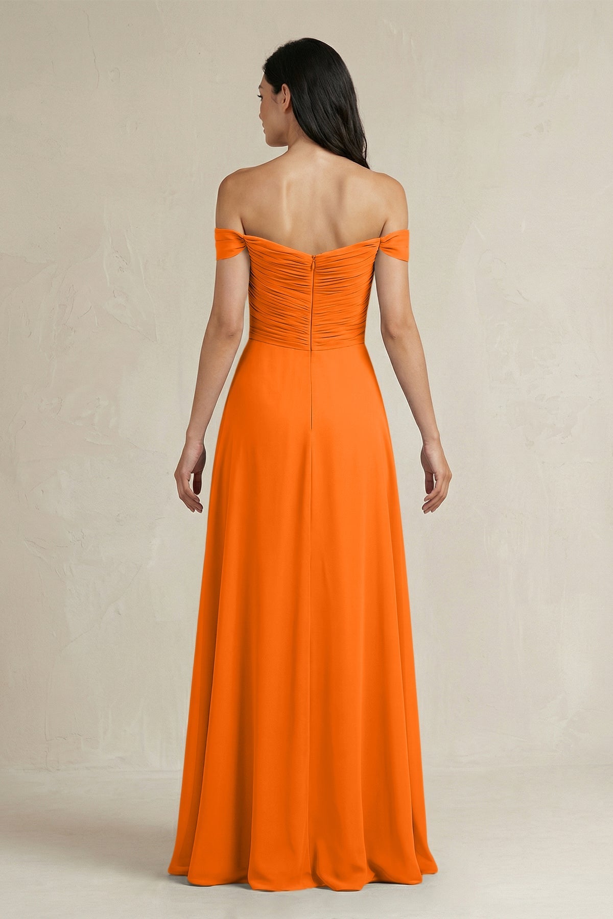 A-Line Pleated Off-the-Shoulder Chiffon Bridesmaid Dress in Cinnamon