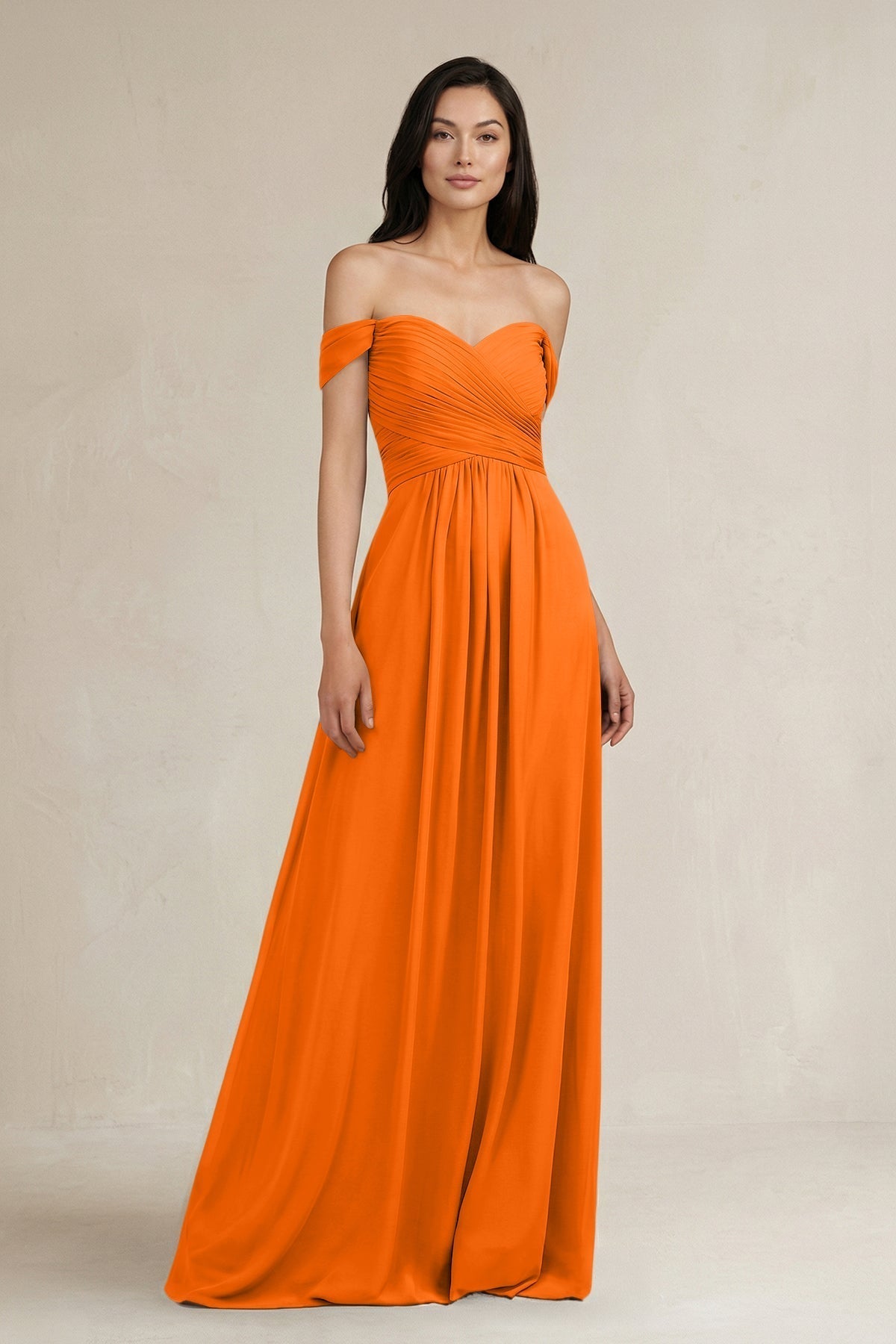 A-Line Pleated Off-the-Shoulder Chiffon Bridesmaid Dress in Cinnamon