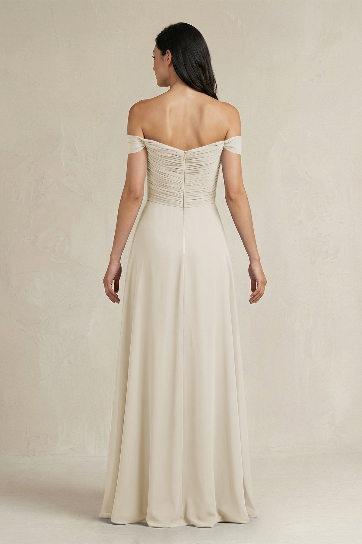 A-Line Pleated Off-the-Shoulder Chiffon Bridesmaid Dress in Dove Gray