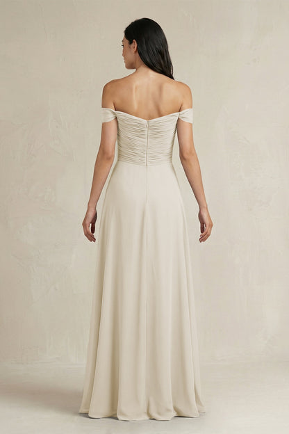 A-Line Pleated Off-the-Shoulder Chiffon Bridesmaid Dress in Dove Gray