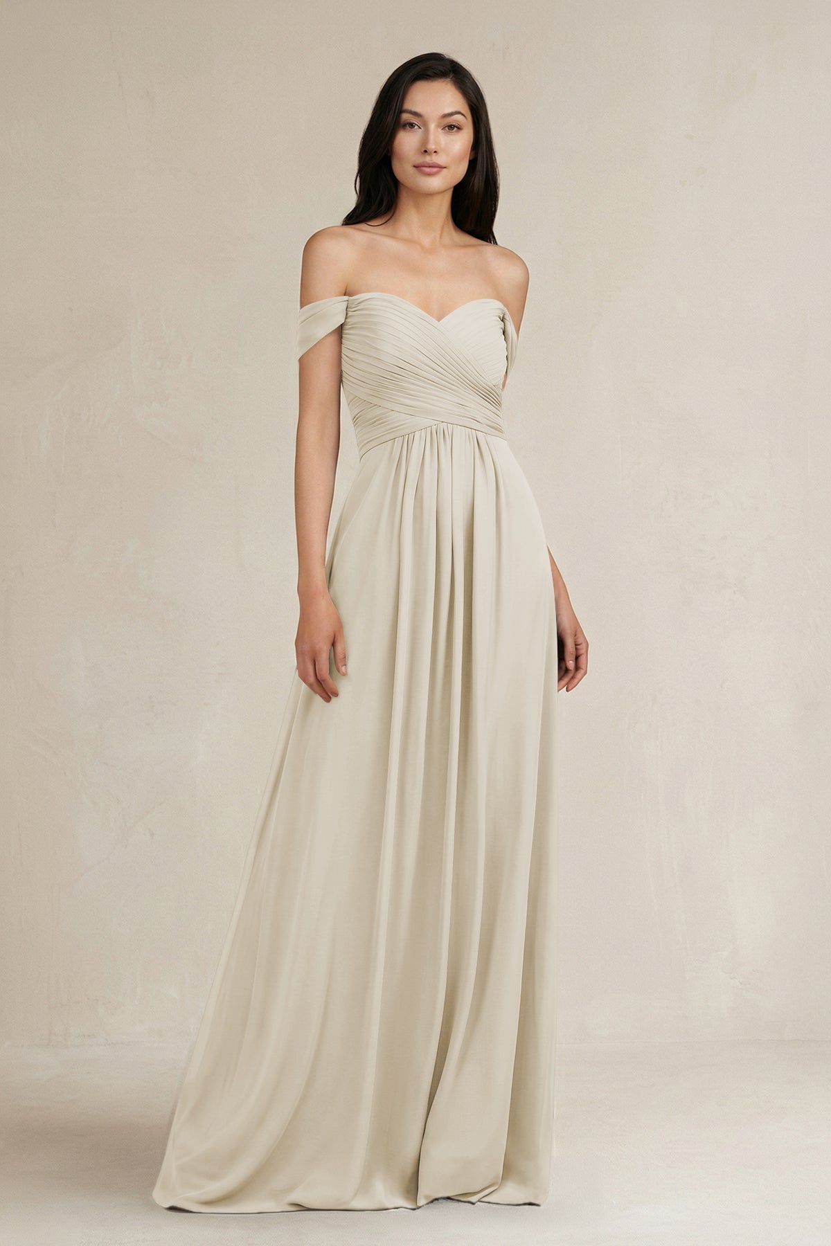 A-Line Pleated Off-the-Shoulder Chiffon Bridesmaid Dress in Dove Gray