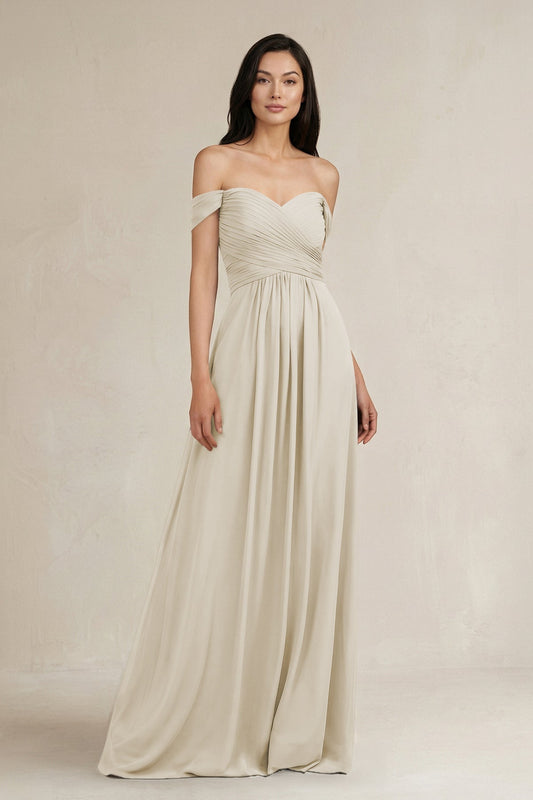 A-Line Pleated Off-the-Shoulder Chiffon Bridesmaid Dress in Dove Gray