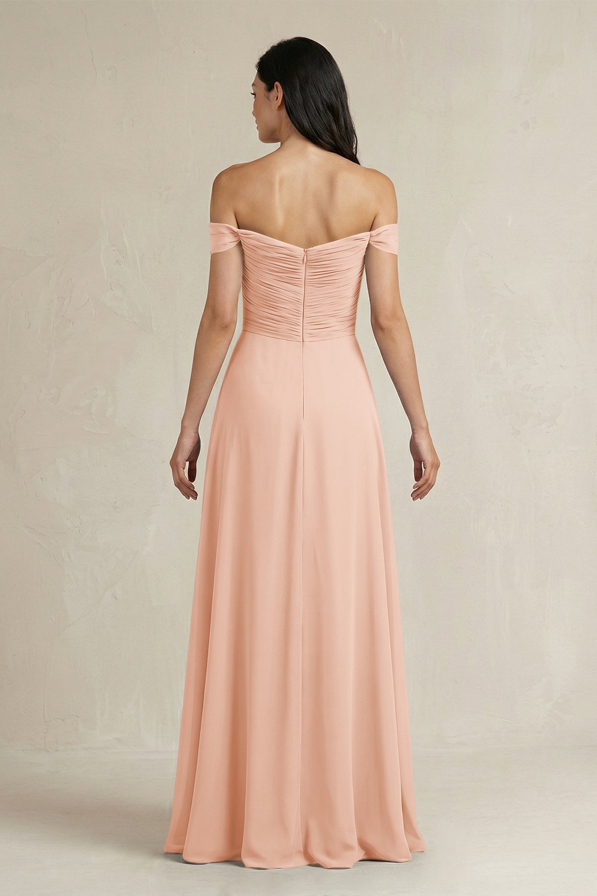 A-Line Pleated Off-the-Shoulder Chiffon Bridesmaid Dress in English Rose