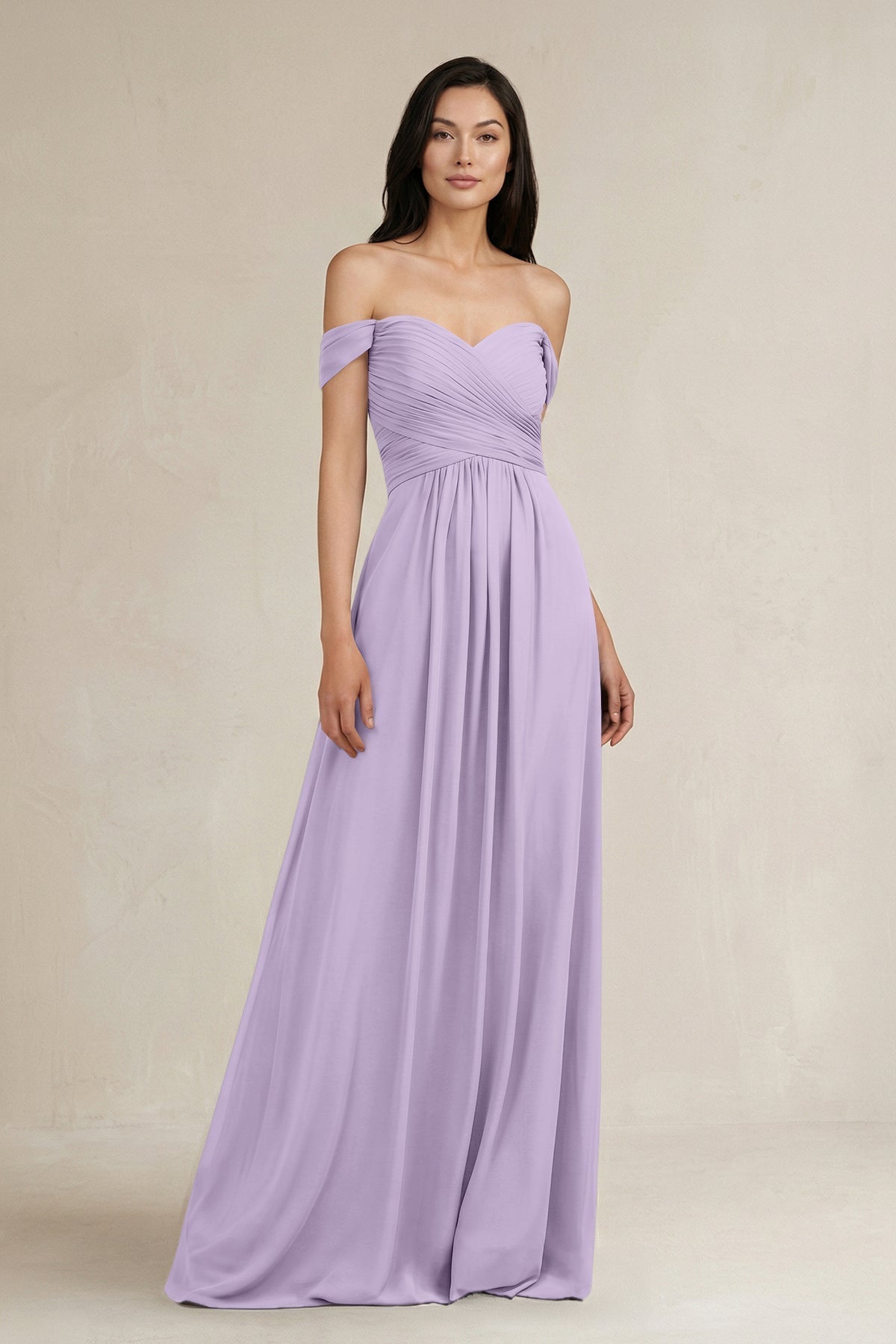 A-Line Pleated Off-the-Shoulder Chiffon Bridesmaid Dress in Lavender