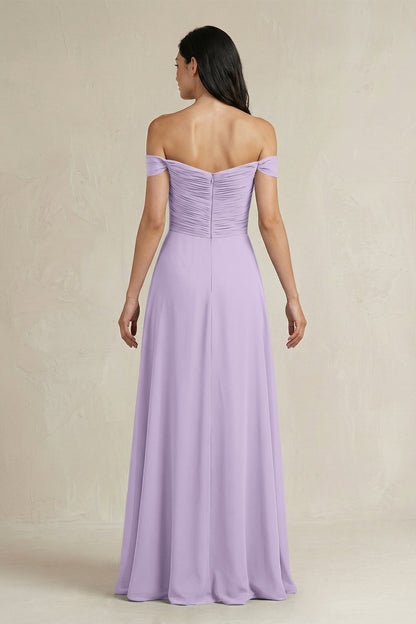 A-Line Pleated Off-the-Shoulder Chiffon Bridesmaid Dress in Lavender