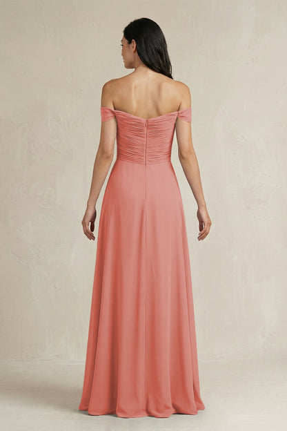 A-Line Pleated Off-the-Shoulder Chiffon Bridesmaid Dress in Mulberry