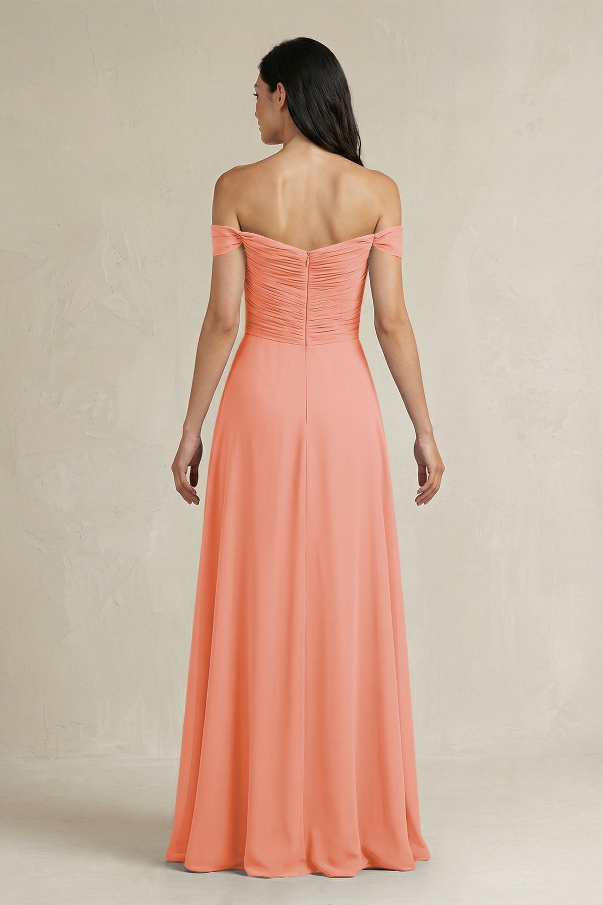 A-Line Pleated Off-the-Shoulder Chiffon Bridesmaid Dress in Rosette