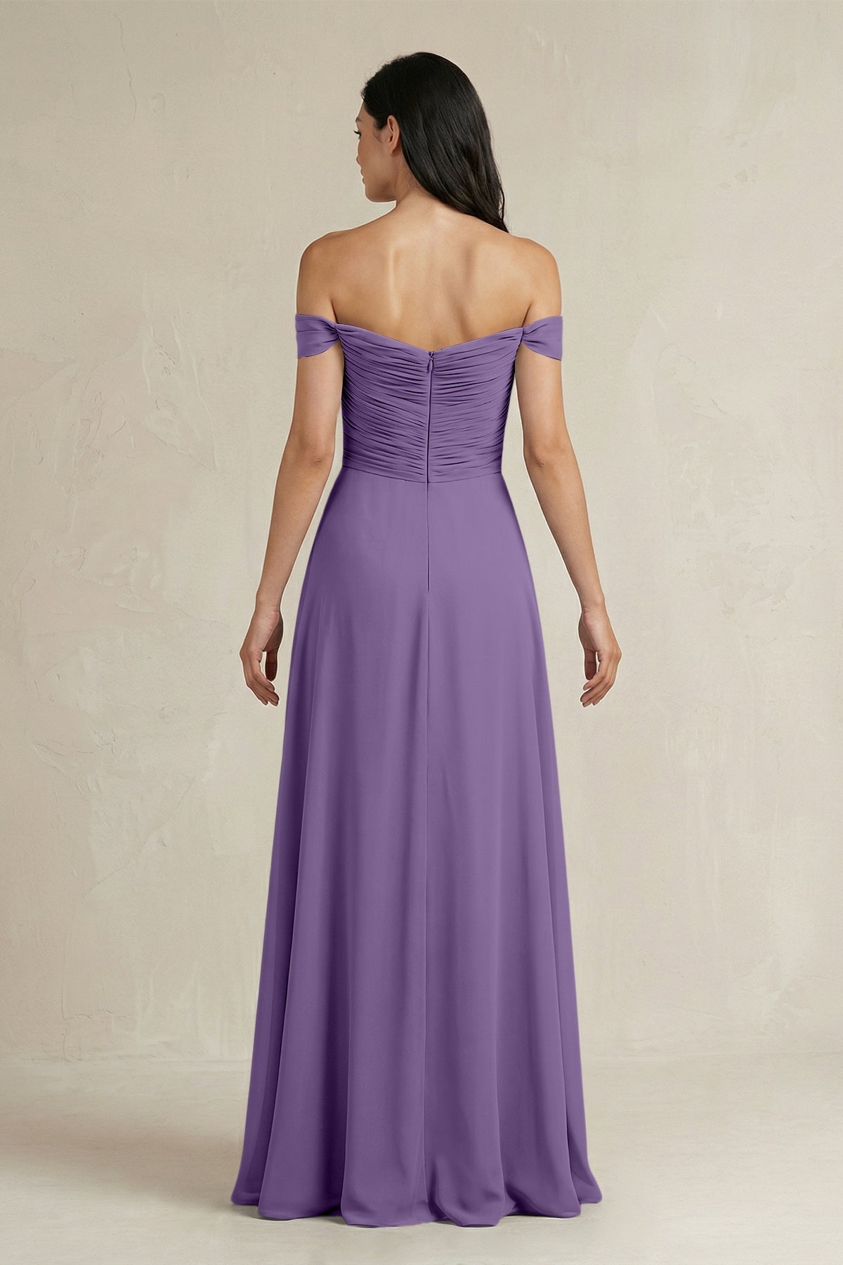 A-Line Pleated Off-the-Shoulder Chiffon Bridesmaid Dress in Tahiti