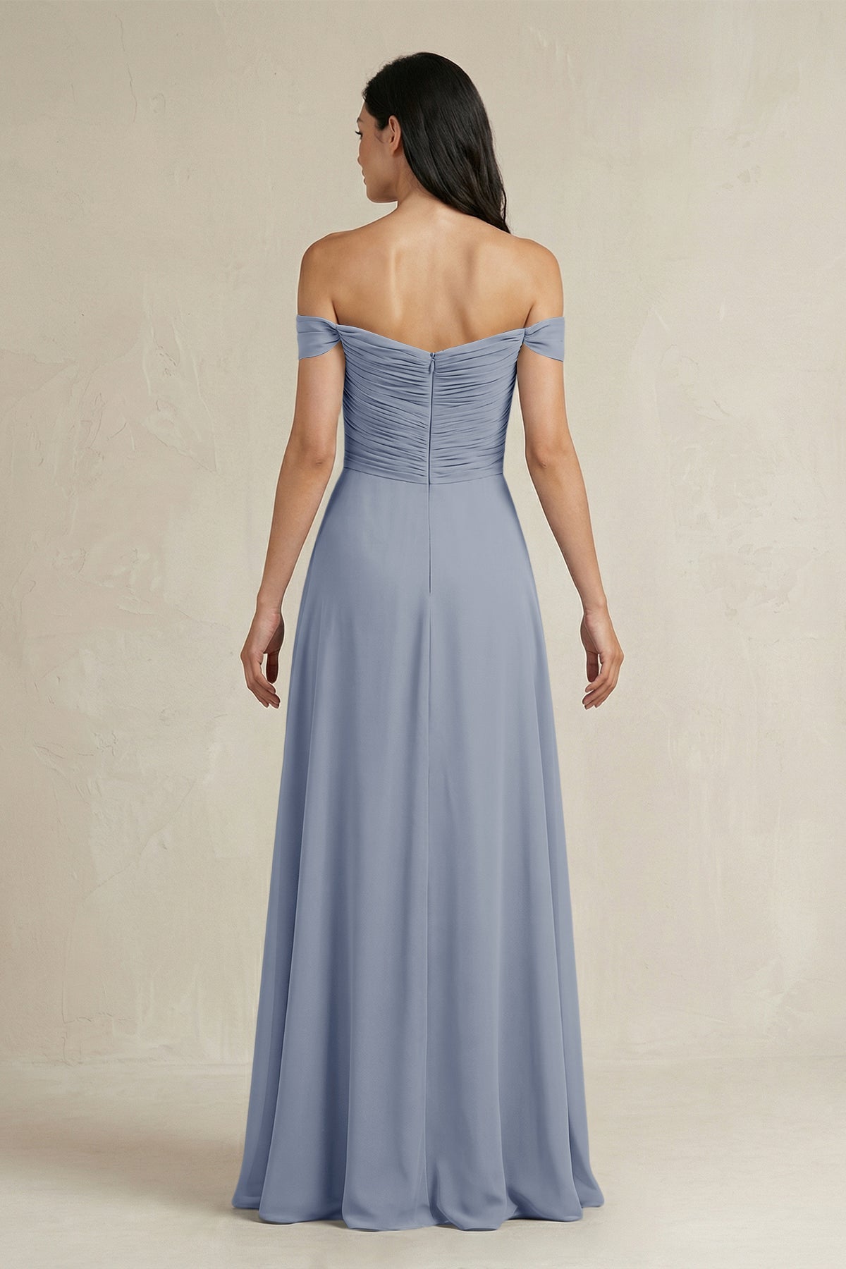 A-Line Pleated Off-the-Shoulder Chiffon Bridesmaid Dress in Twilight