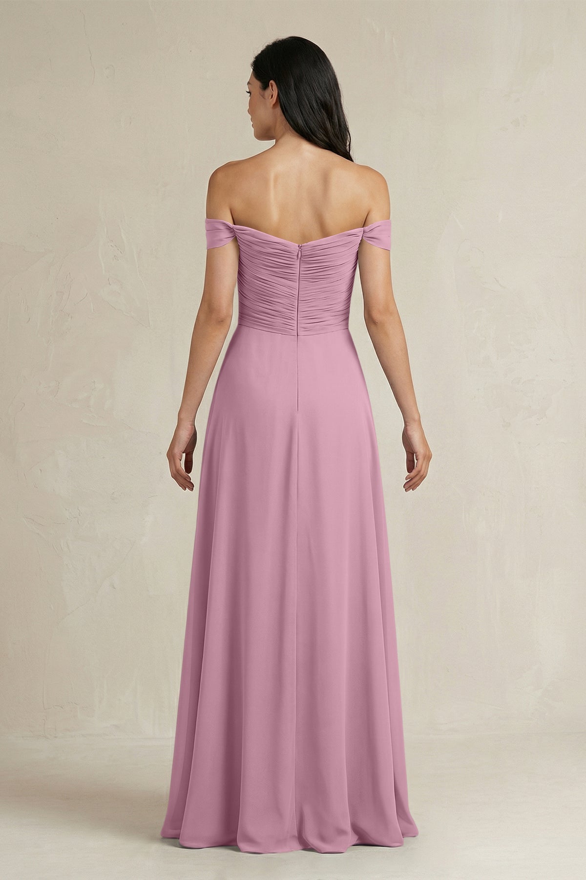 A-Line Pleated Off-the-Shoulder Chiffon Bridesmaid Dress in Vintage Mauve
