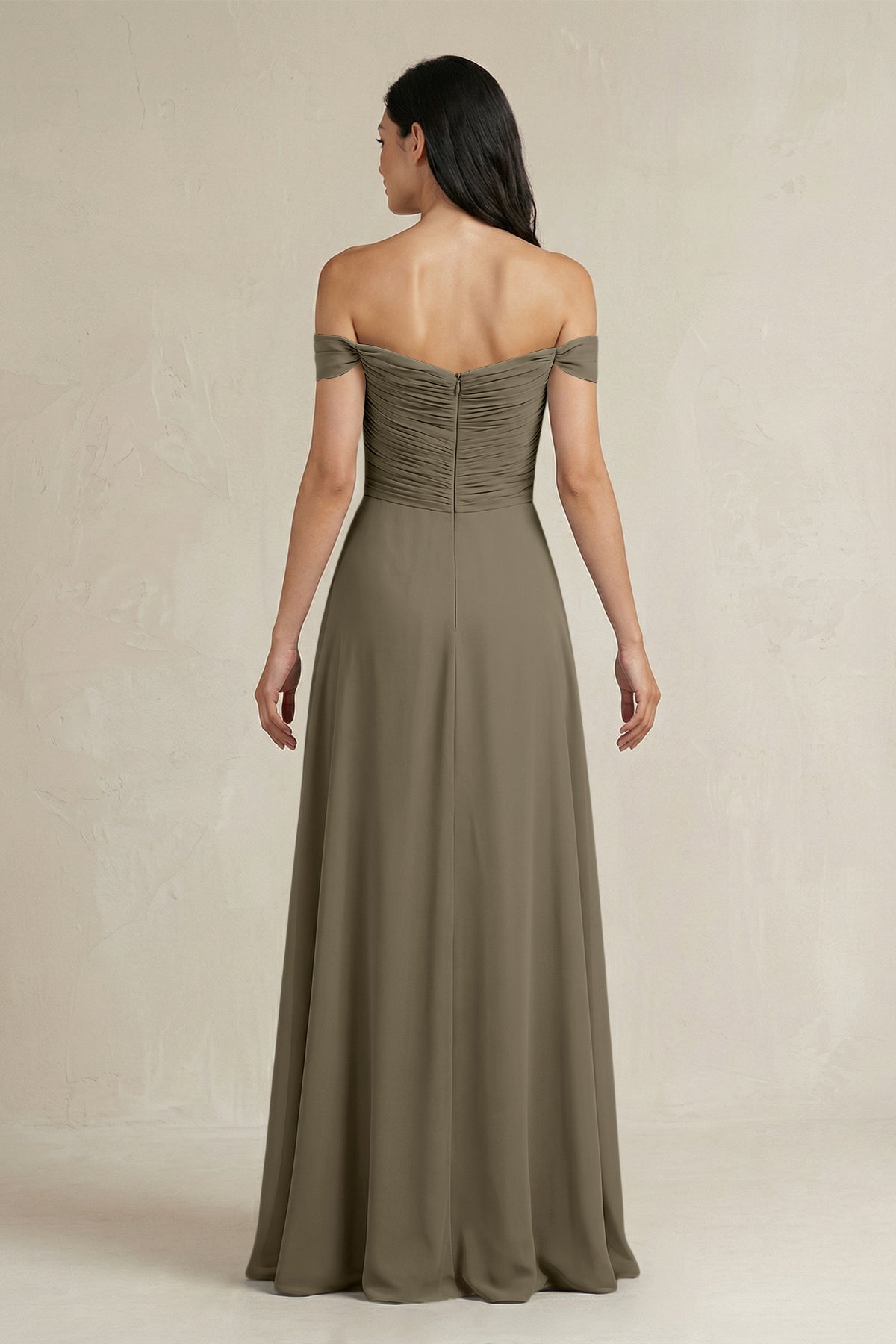 A-Line Pleated Off-the-Shoulder Chiffon Bridesmaid Dress in Willow Green