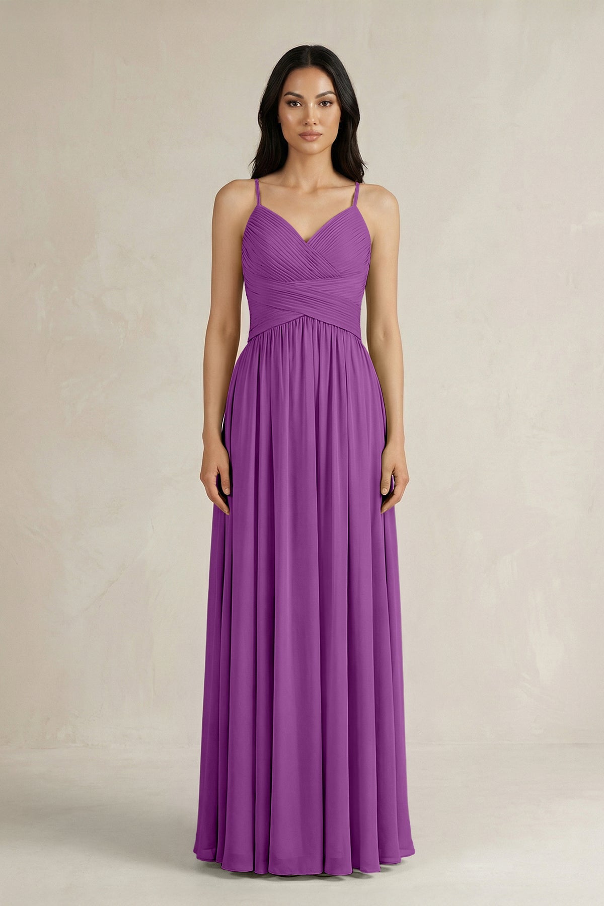 A-Line Pleated Spaghetti Strap Chiffon Bridesmaid Dress in Amethyst