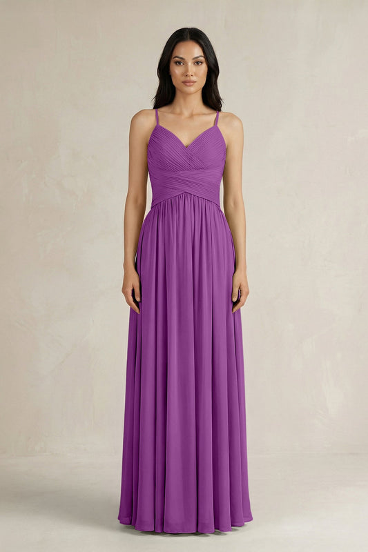 A-Line Pleated Spaghetti Strap Chiffon Bridesmaid Dress in Amethyst