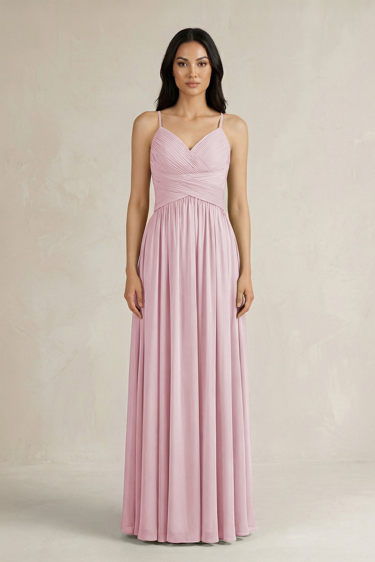 A-Line Pleated Spaghetti Strap Chiffon Bridesmaid Dress in Candy Pink