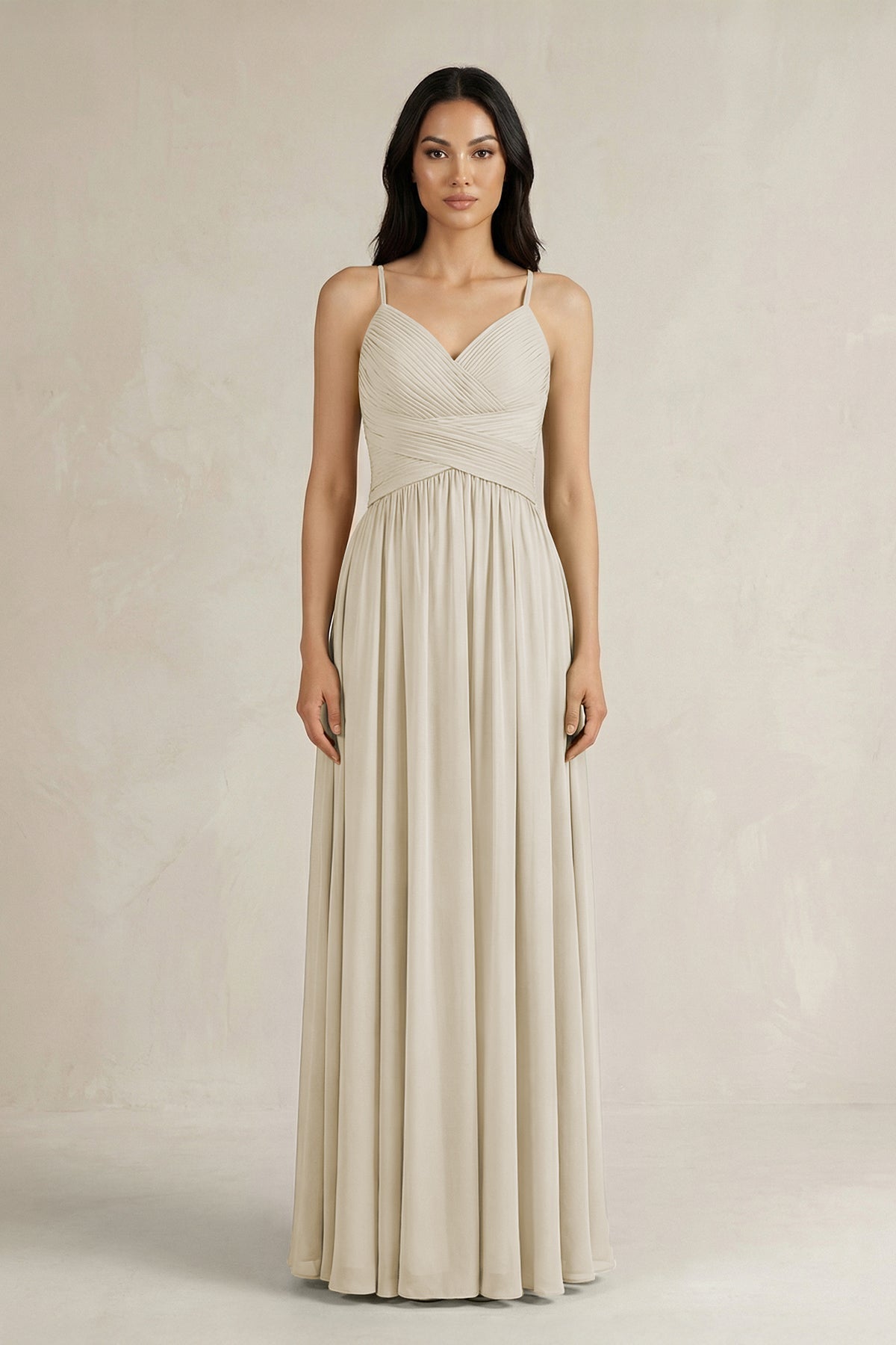 A-Line Pleated Spaghetti Strap Chiffon Bridesmaid Dress in Dove Gray