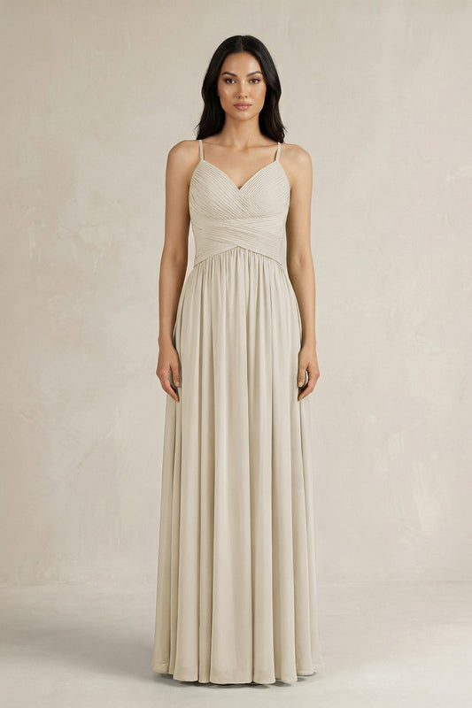 A-Line Pleated Spaghetti Strap Chiffon Bridesmaid Dress in Dove Gray
