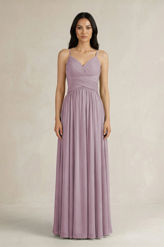 A-Line Pleated Spaghetti Strap Chiffon Bridesmaid Dress in Dusk