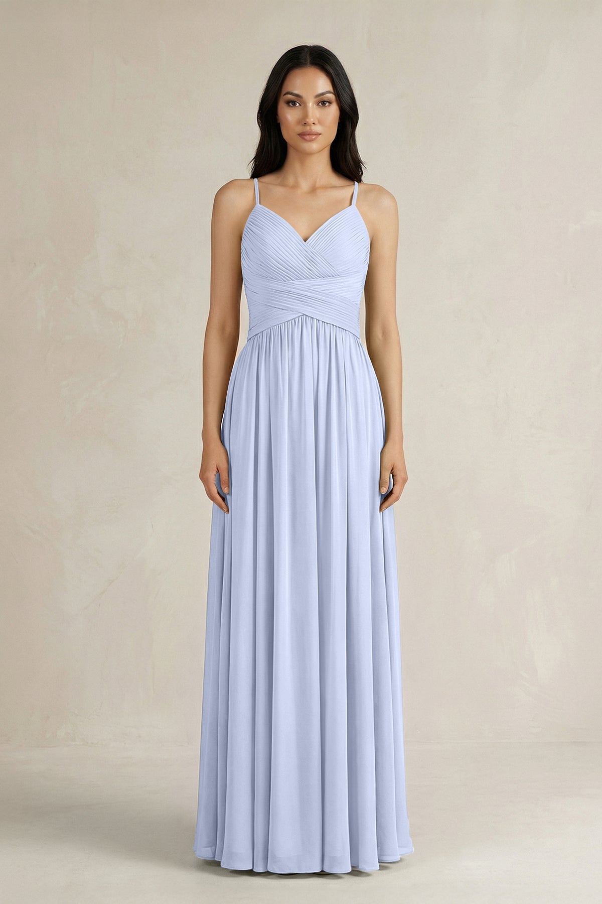 A-Line Pleated Spaghetti Strap Chiffon Bridesmaid Dress in Ice