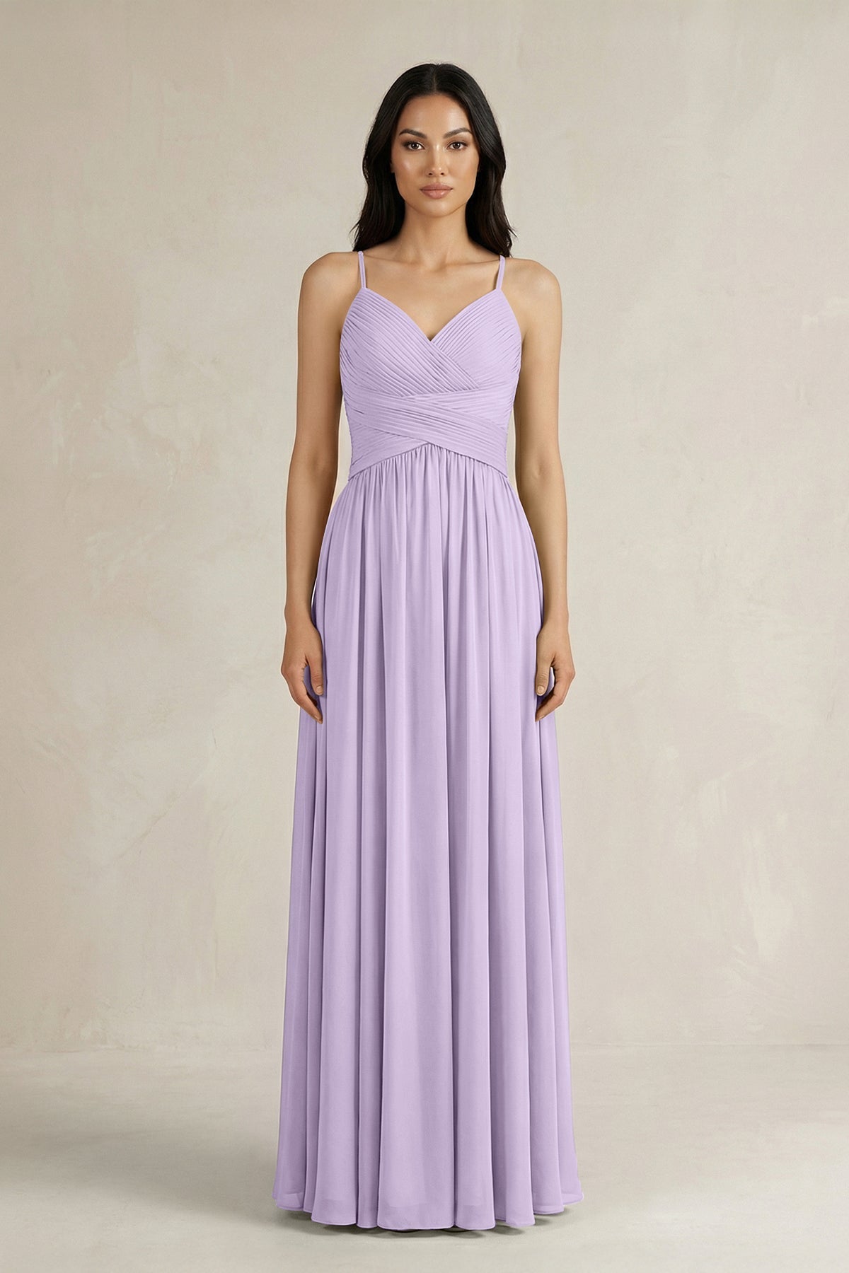 A-Line Pleated Spaghetti Strap Chiffon Bridesmaid Dress in Lavender