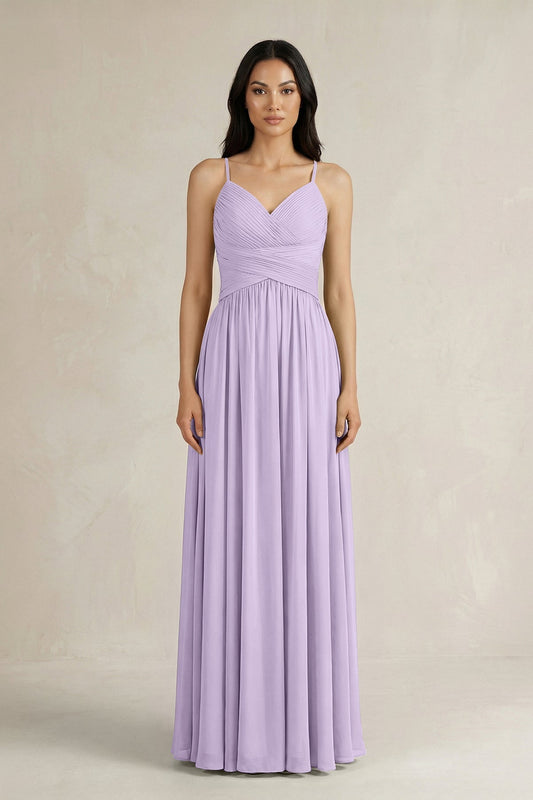 A-Line Pleated Spaghetti Strap Chiffon Bridesmaid Dress in Lavender