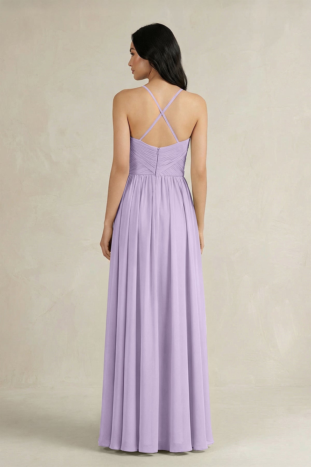 A-Line Pleated Spaghetti Strap Chiffon Bridesmaid Dress in Lavender