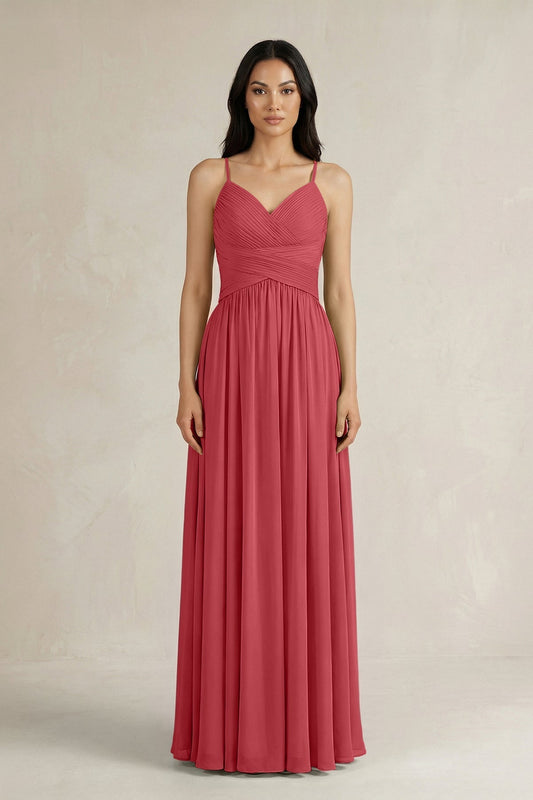 A-Line Pleated Spaghetti Strap Chiffon Bridesmaid Dress in Merlot
