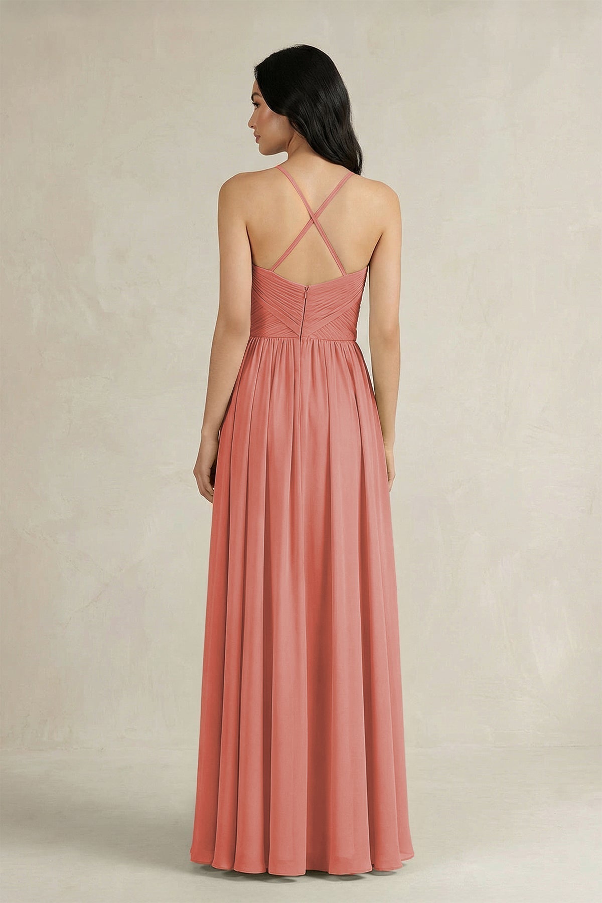 A-Line Pleated Spaghetti Strap Chiffon Bridesmaid Dress in Mulberry