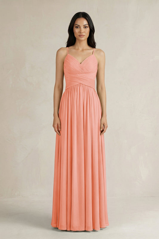 A-Line Pleated Spaghetti Strap Chiffon Bridesmaid Dress in Rosette